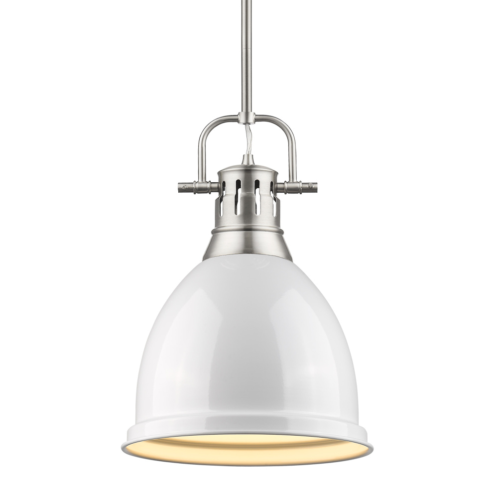 Yep by Golden Lighting Duncan 1-light 9in Rod Hung Pendant in Pewter and White shade